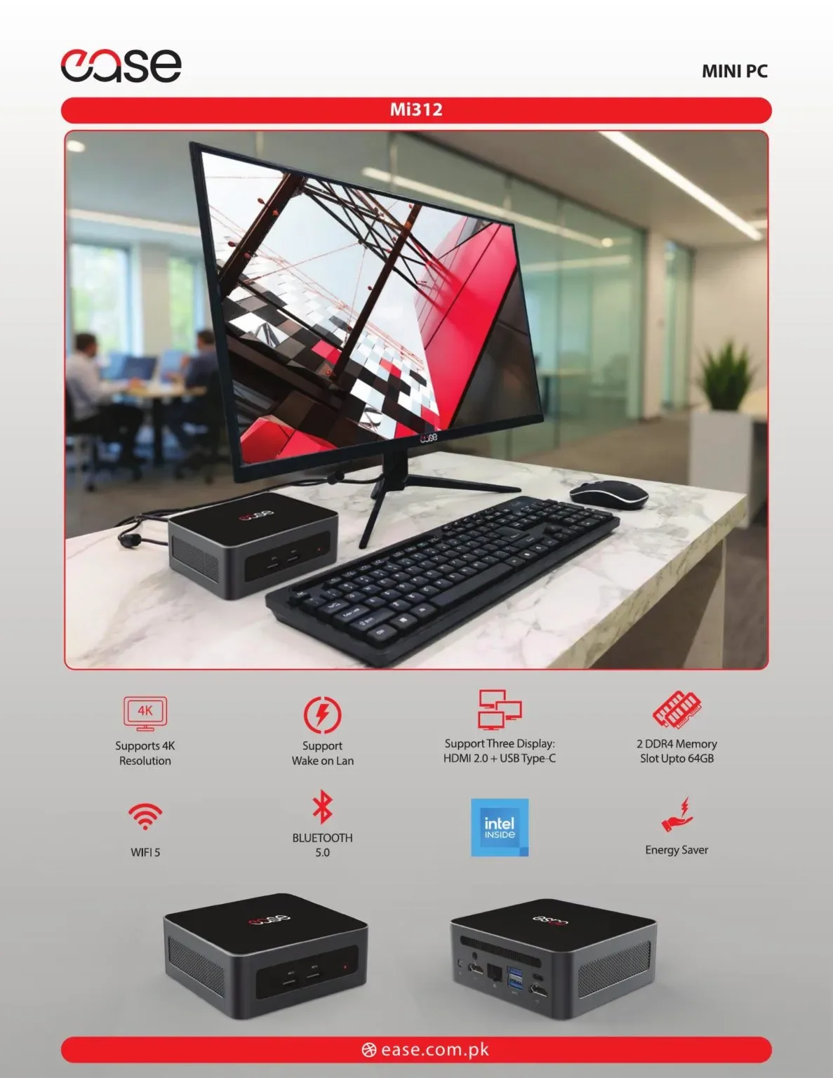 Mini PC EMi312 12th Gen Core i3 1215U DDR4 w/o RAM, SSD 12 Gen